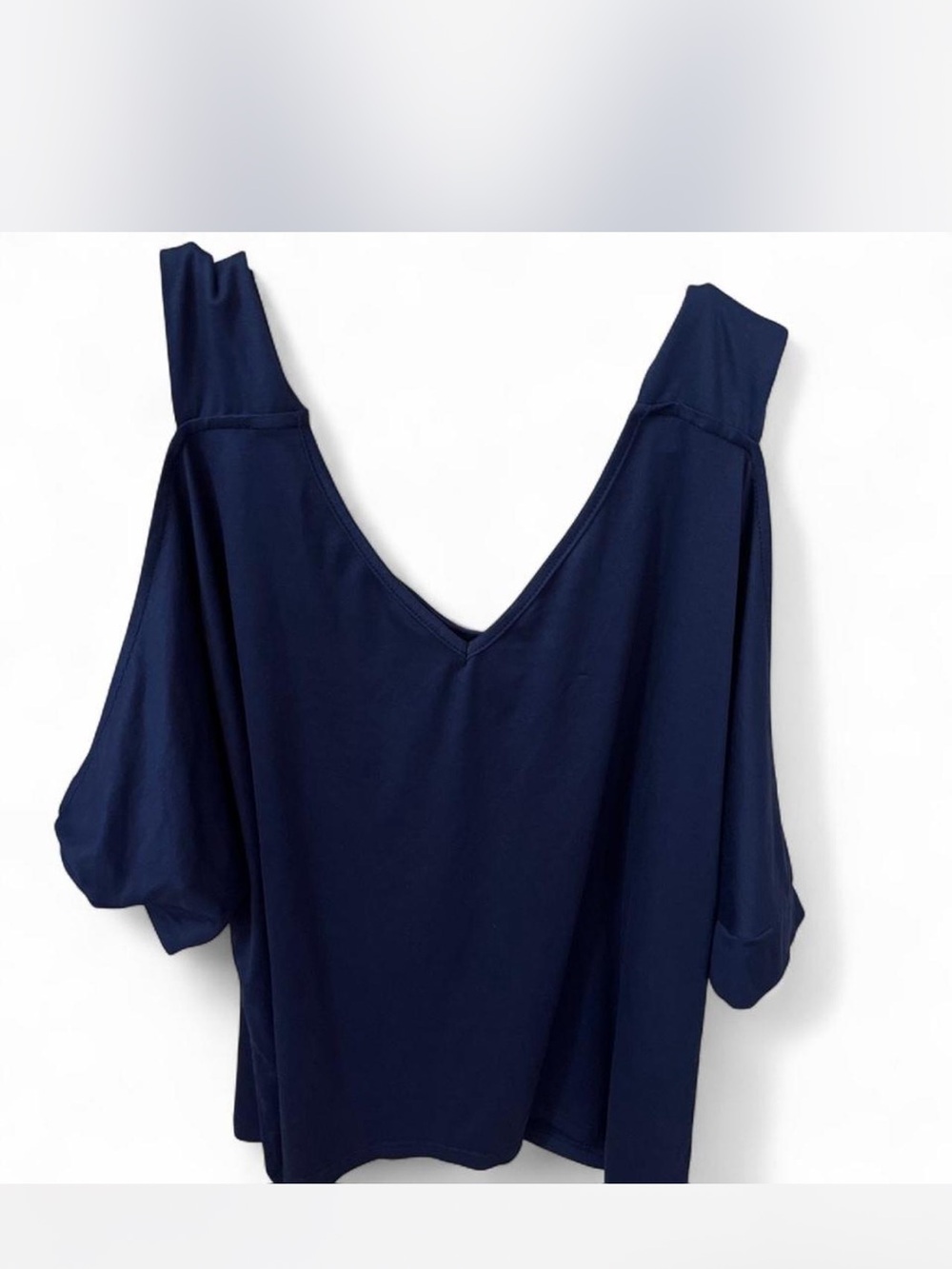 SHEIN Navy Cold-Shoulder V-Neck Blouse
